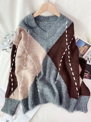 preppy v-neck sweater in Brown with v-neck