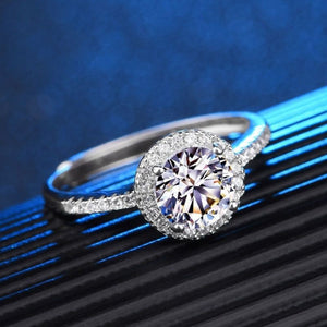 1 Carat Moissanite 925 Sterling Silver Ring in silver with halo setting