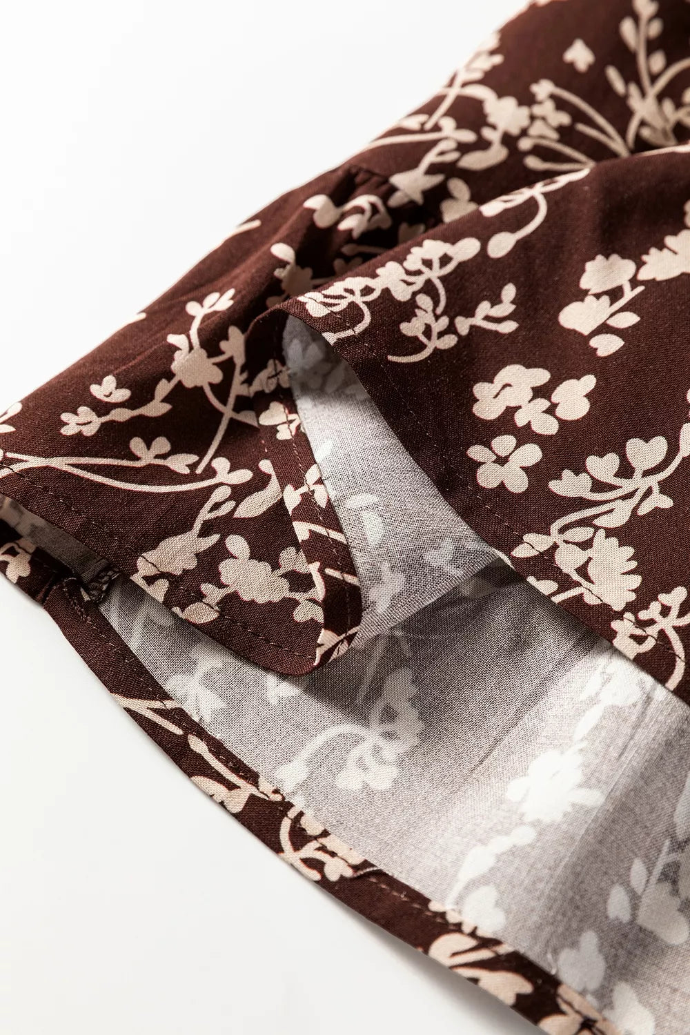 Ditsy Floral Print Split Neck Mini Dress in Coffee Brown, view 11