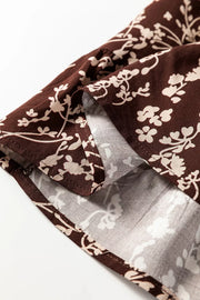 Ditsy Floral Print Split Neck Mini Dress in Coffee Brown, view 11