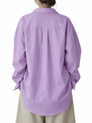 The main fabric component is polyester button-down shirt in White with oversized silhouette