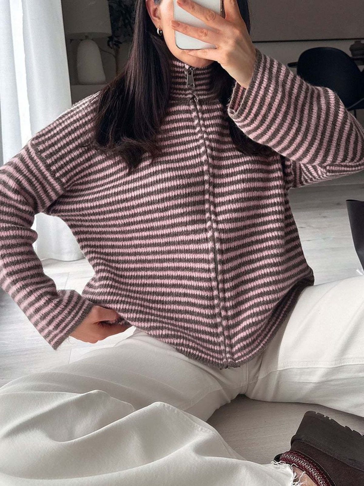 classic cardigan in Apricot with collared