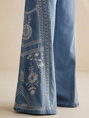 bohemian wide-leg jeans in Blue with N/A
