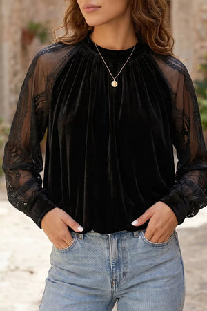 Solid Sheer Lace Velvet Blouse option 4