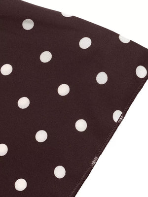 Polka Dot Flare Sleeve Tie Neck Dress in Coffee Brown, view 11