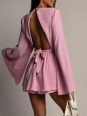 Pink fit-and-flare mini dress with round neck
