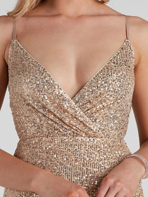 glam mini dress in Gold with v-neck