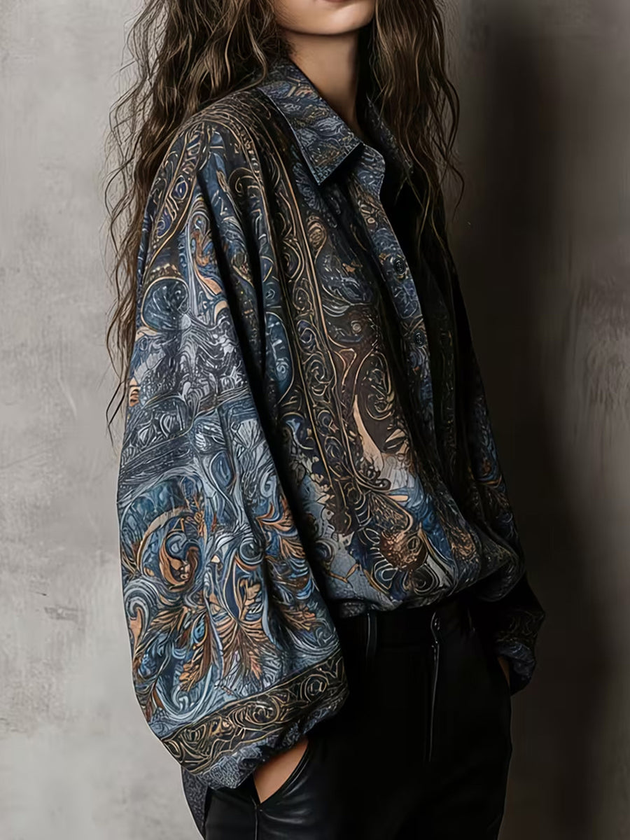 100% polyester Care instructions: Machine wash cold blouse in slate gray with oversized silhouette