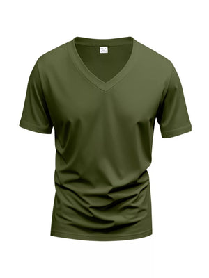 Men's military green slim fit v-neck t-shirt with short sleeves