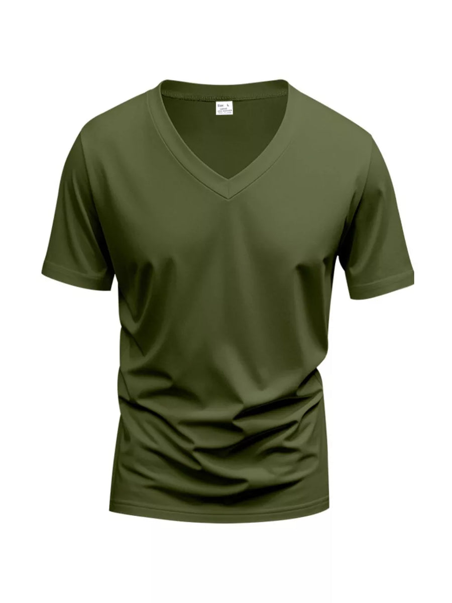 Men's military green slim fit v-neck t-shirt with short sleeves