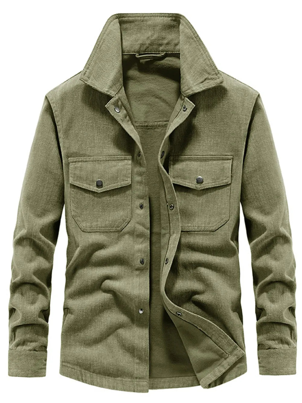 Khaki Men's Plus Size Dual Chest Pockets Shacket