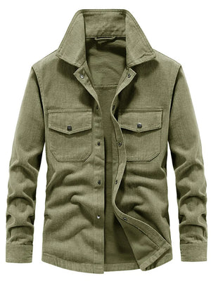 Khaki Men's Plus Size Dual Chest Pockets Shacket