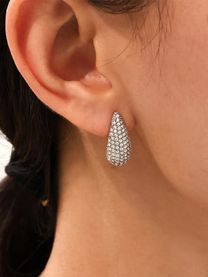 Silver teardrop stud earrings with pavé crystal accents