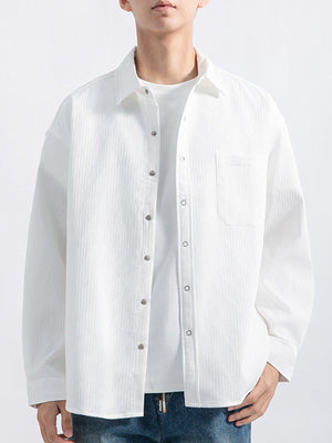 black button-down shirt with button-front and textured