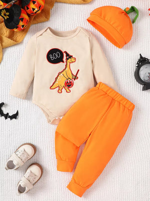 Green with Children's Dinosaur Long Sleeve Bodysuit And Pants Set