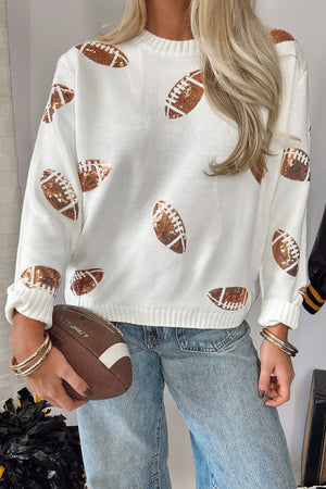 ivory pullover sweater with novelty print and round neck
