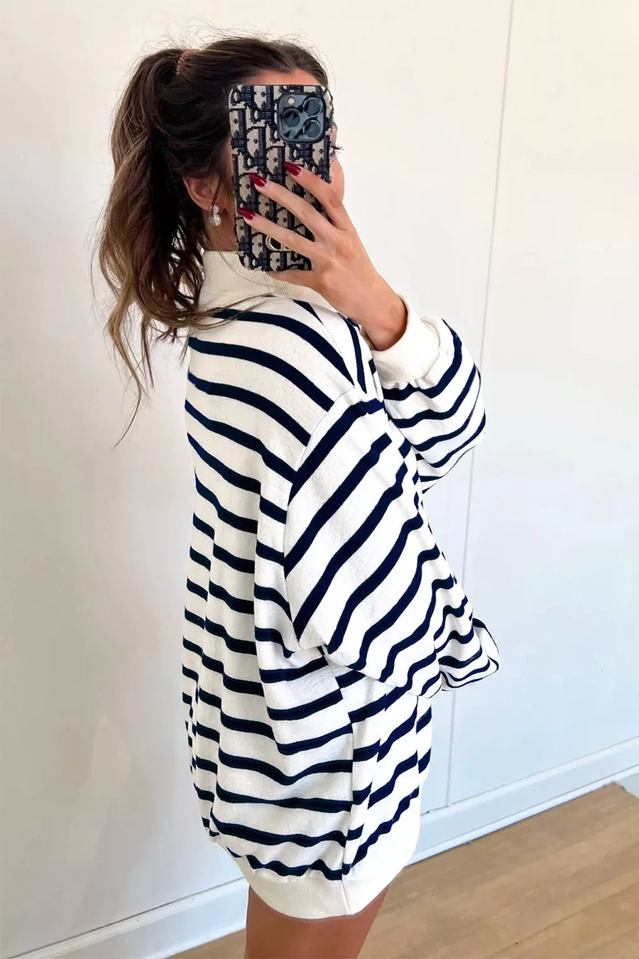 Stripe with Striped Stand Neck Long Sleeve Sweatshirt