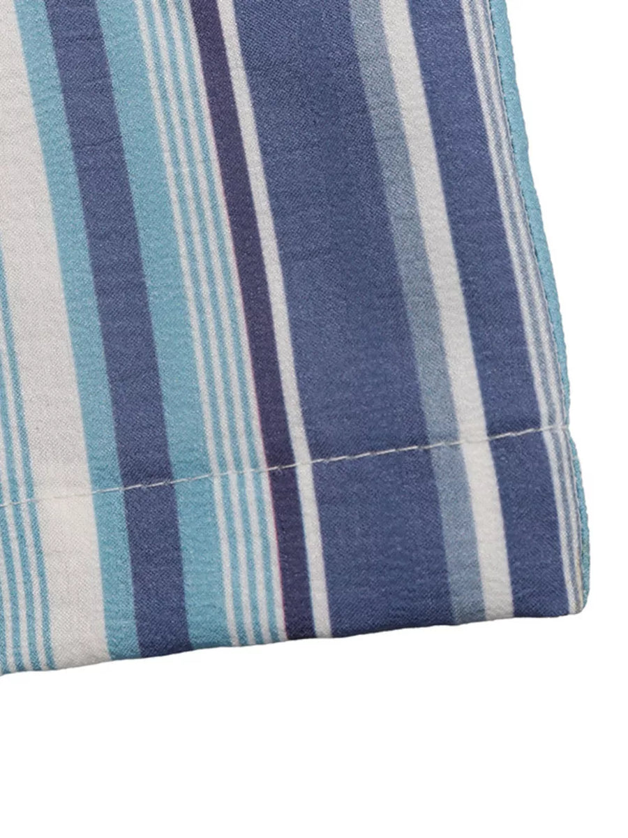 Lively blue striped drawstring wide-leg pants with a casual, comfortable fit.