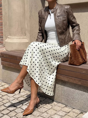 Orange-red with Polka Dot Midi Skirt