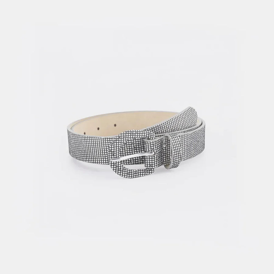 Silver glitter micro-studded belt with a square buckle detail