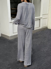 pajama set in Gray with striped and drawstring waist