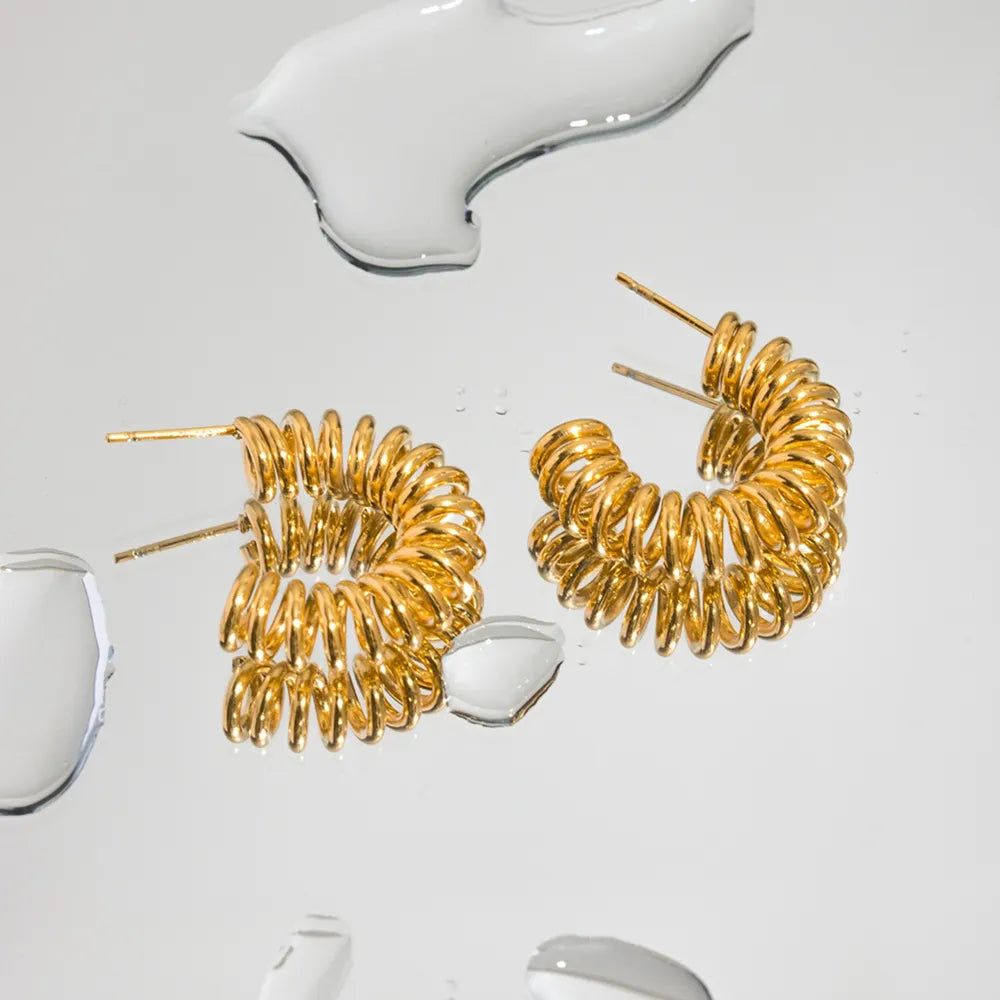 Gold vermeil spiral coil hoop earrings with post backs