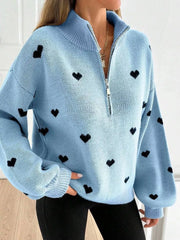 pullover sweater featuring heart-print in Gray with 100% polyester Care instructions: Machine wash cold texture