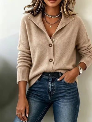 Button-down Knit Cardigan in Black with buttoned