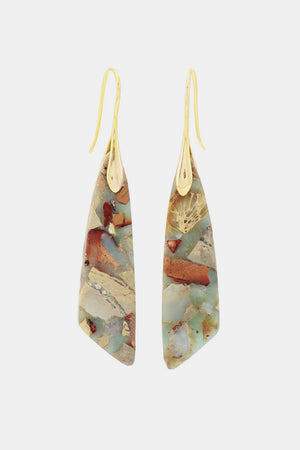 Gold mosaic stone drop earrings with boho charm