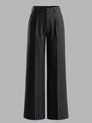 white wide-leg pants featuring buttoned and striped