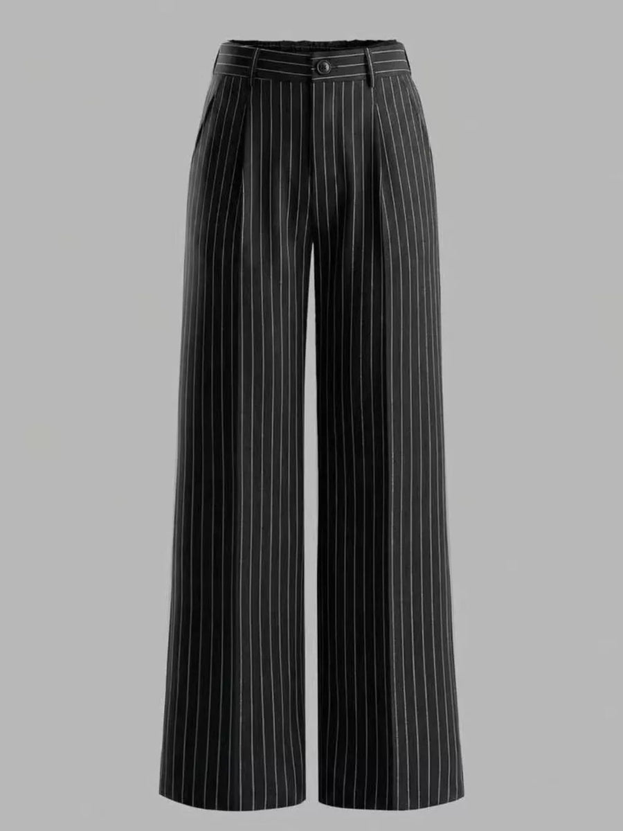 white wide-leg pants featuring buttoned and striped