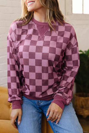 Ribbed Trim Checkered Pullover Shirt option 4