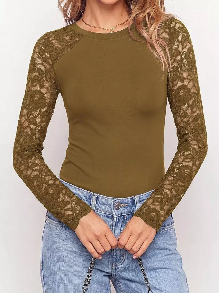 Dark Blue t-shirt featuring lace detail and lace