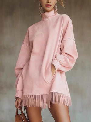 mini dress in blush pink featuring pocketed and relaxed fit