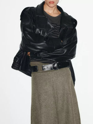 Zip-up Faux Leather Moto Jacket in Brown