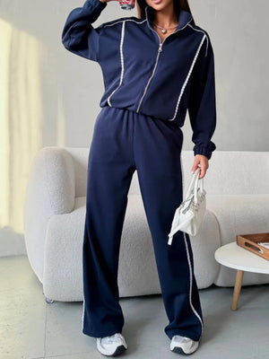 Navy Blue relaxed lounge set with collared