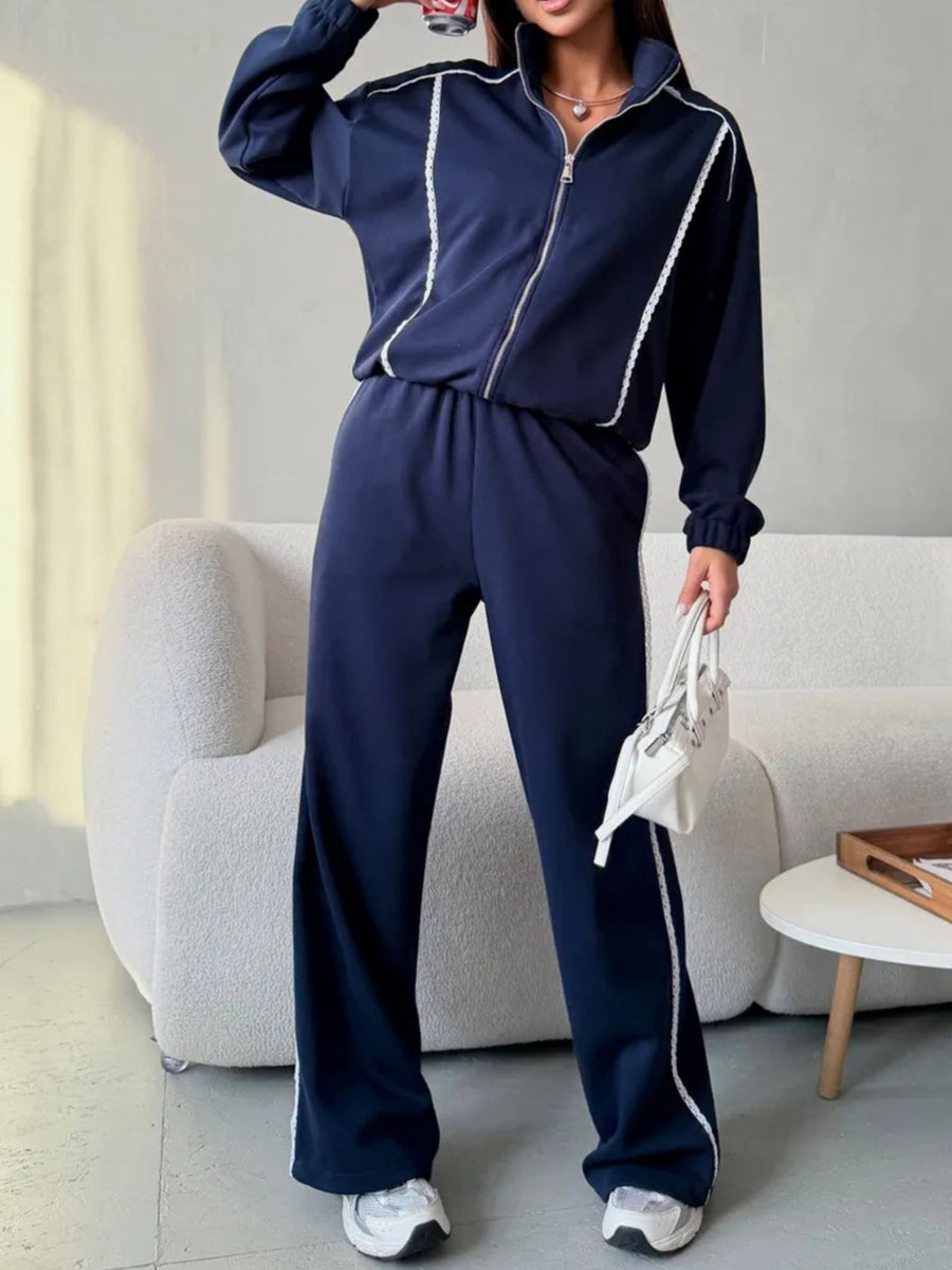 Navy Blue relaxed lounge set with collared