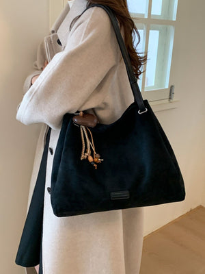 Suede Imported Size &amp shoulder bag in Khaki with unstructured silhouette