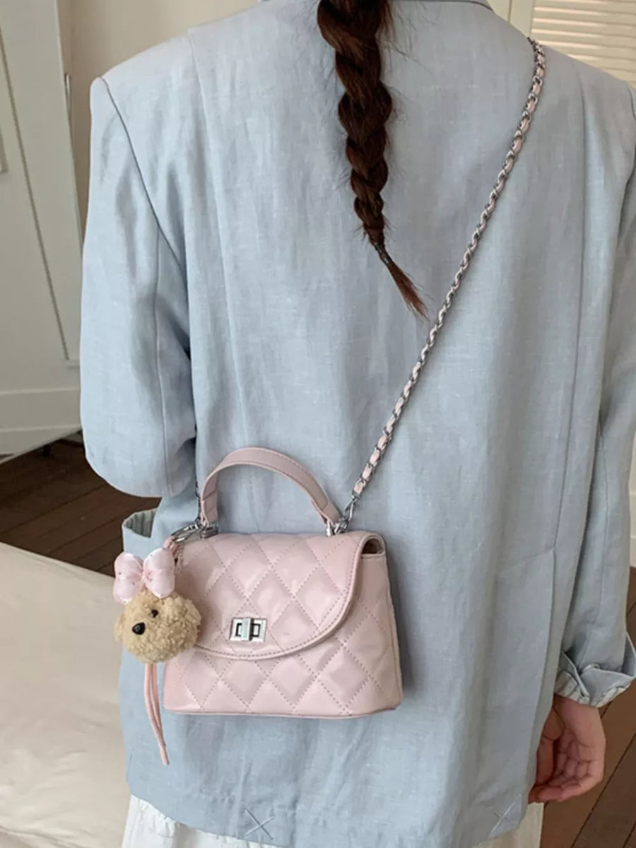 Pink with Quilted Chain Strap Crossbody Bag in Pink