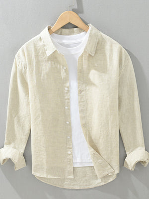 classic button-up shirt in Beige with collared