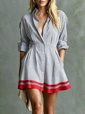 shirt dress featuring striped in Blue with 100% polyester Care instructions: Machine wash cold texture