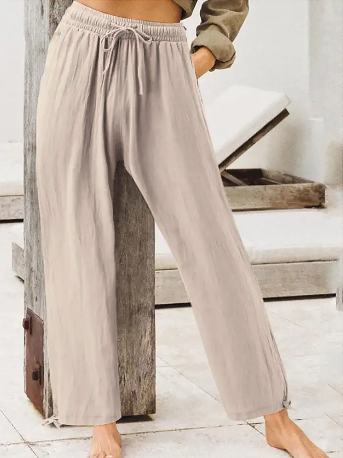 Dark Gray Full Size Casual Drawstring Wide-leg Pants