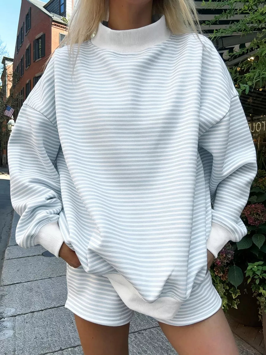 blush pink relaxed sweatshirt with mock neck