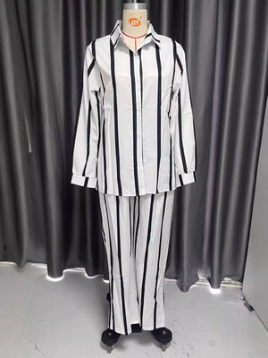 two-piece set in white with buttoned and full-length