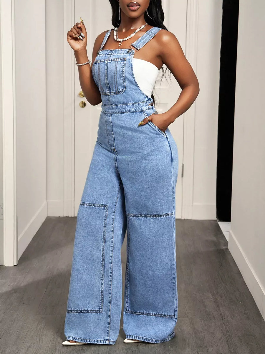 Wide Strap Wide Leg Denim Overalls option 3