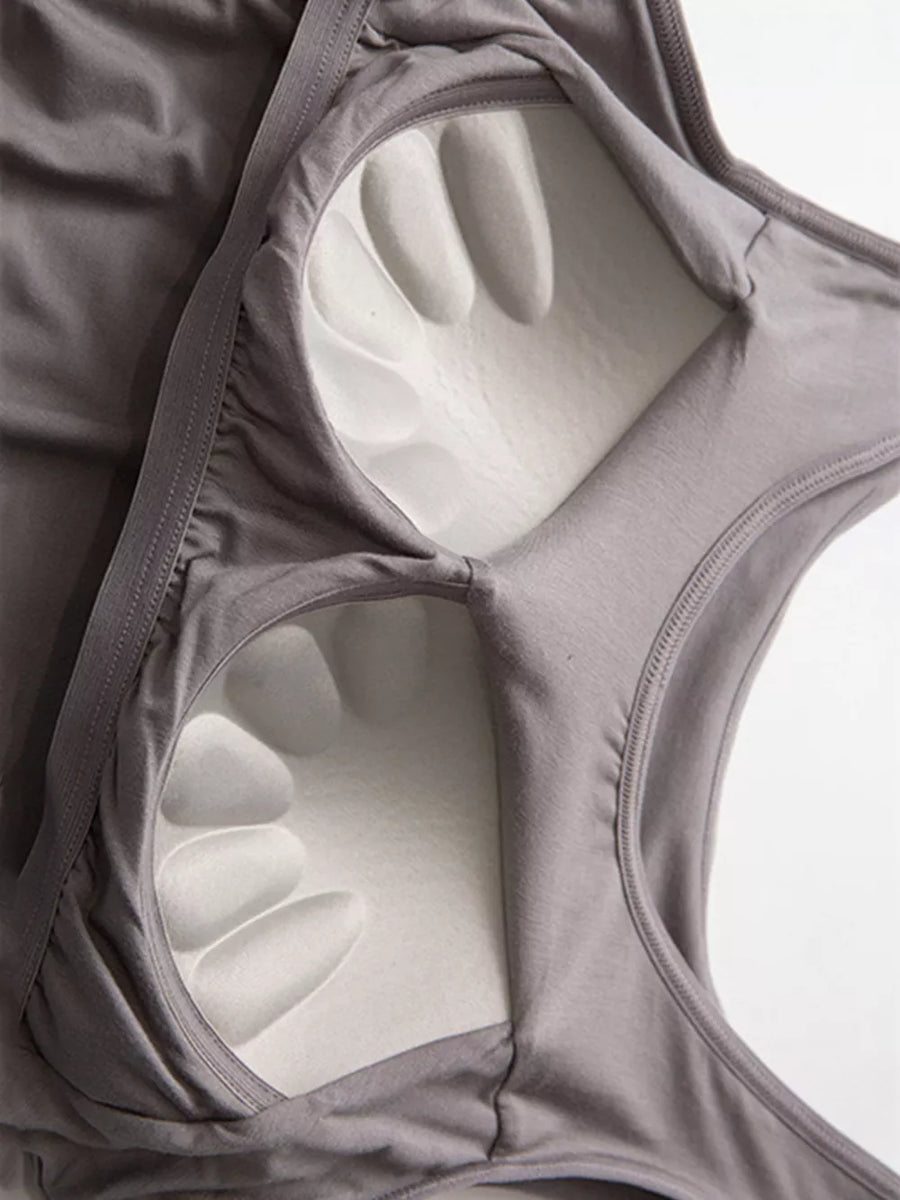 Hemp Gray padded tank top showing built-in contour cups for support and comfort.