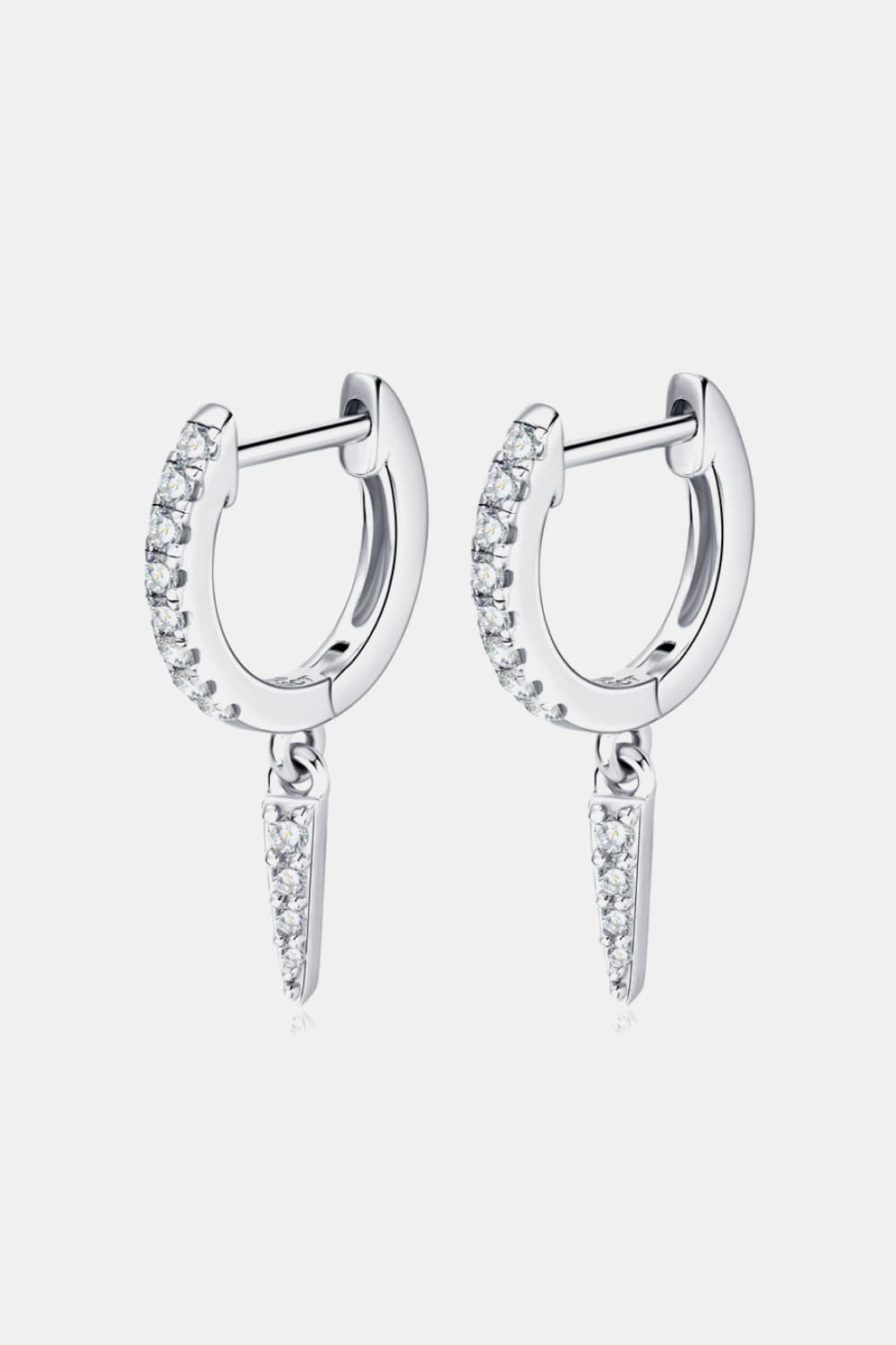 Silver pavé spike huggie earrings with clear stones