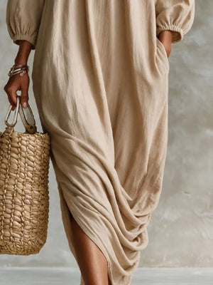 romantic midi dress in dusty pink with boat neck
