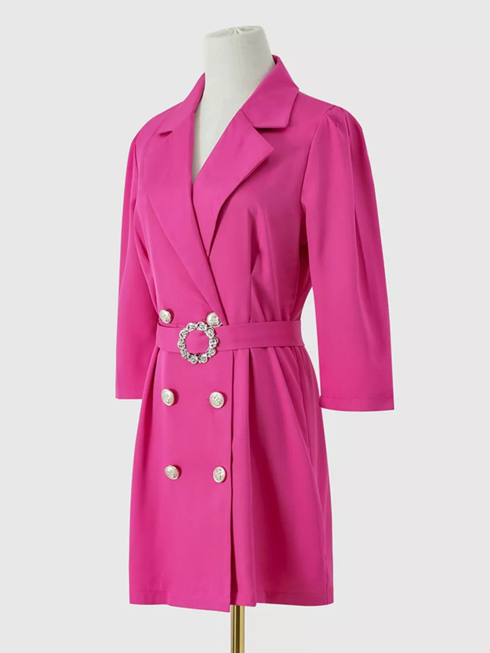 fuchsia mini dress with belted and 3/4 sleeve