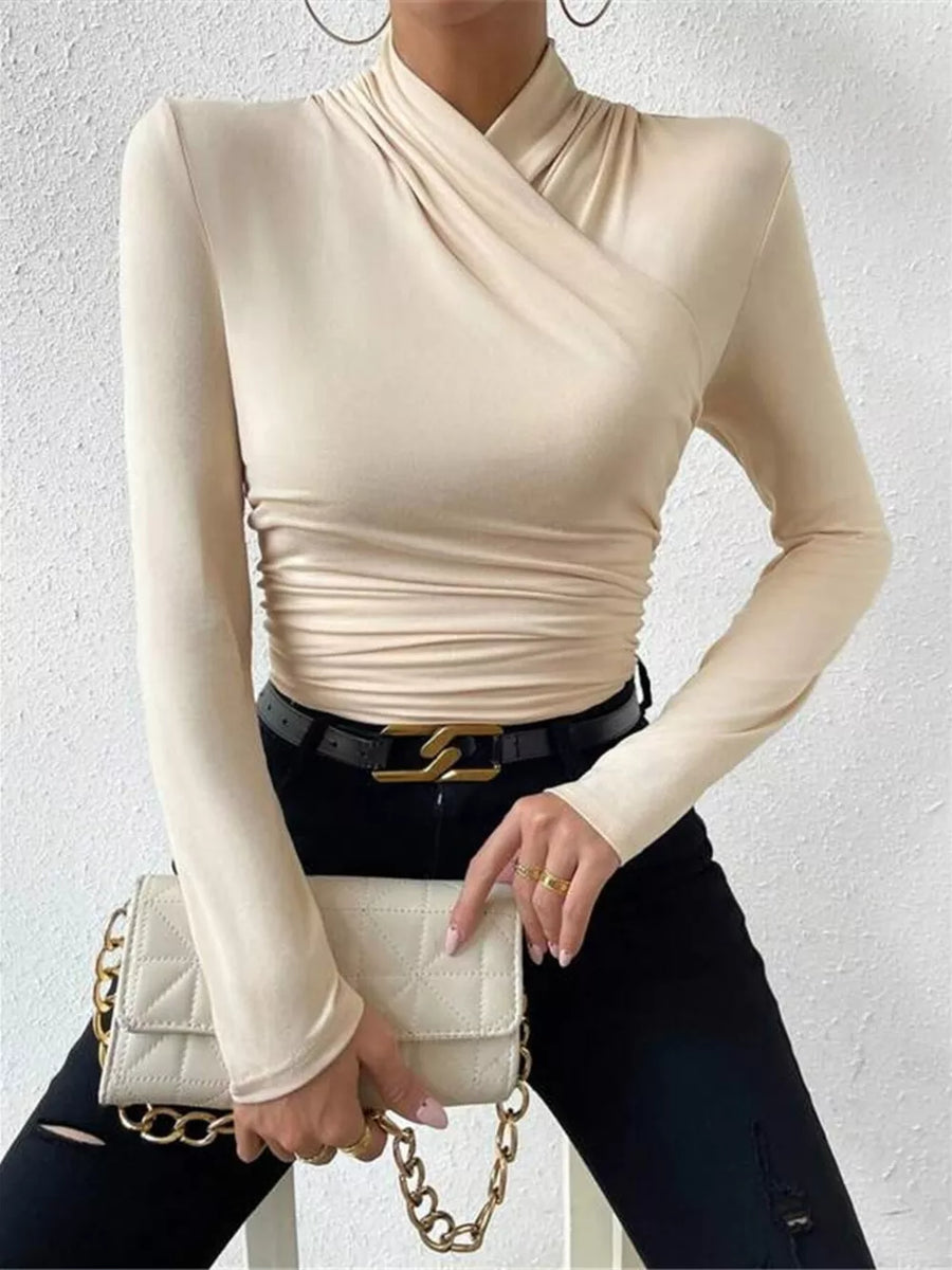 Black with Ruched Long Sleeve Slim Fit Top
